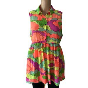Lamour By Nanette Lepore Rainbow and Clouds Size L Neon Top
